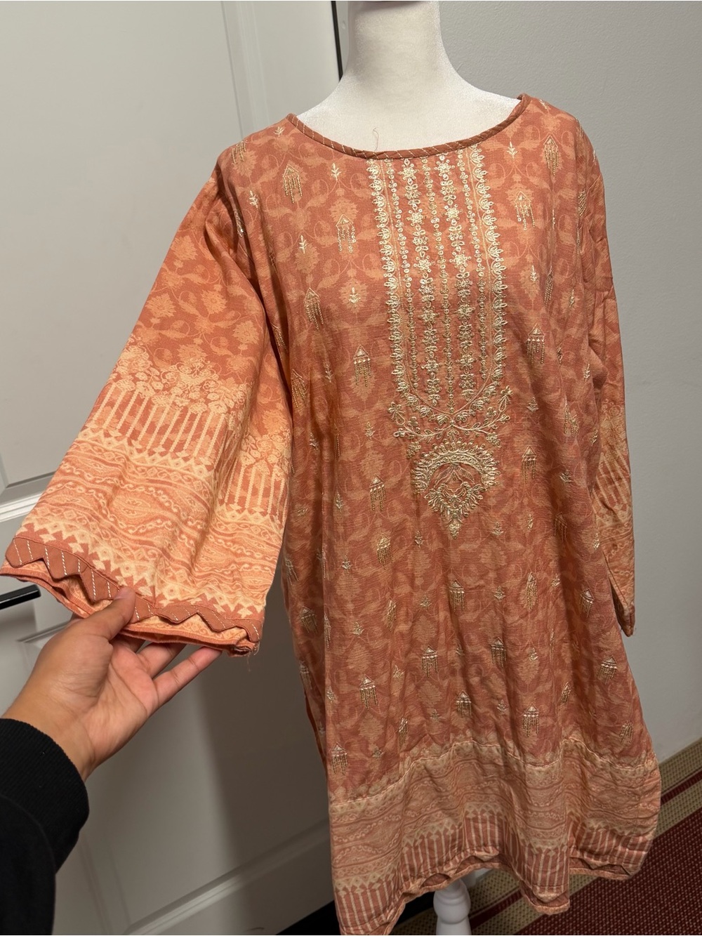Bin Saeed XL Pakistani 3 Piece Peach Embroidered Winter Suit
